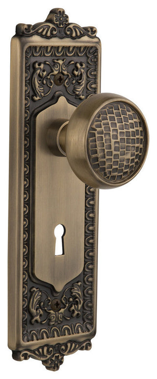Single Egg & Dart Plate With Round Clear Cottage Knob, Antique Brass