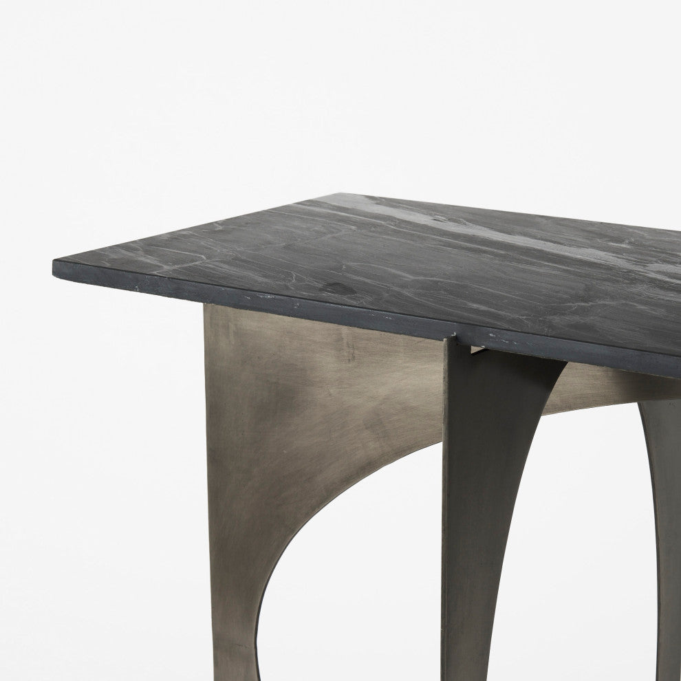 Reinhold IV Black Marble Top Iron Console Table