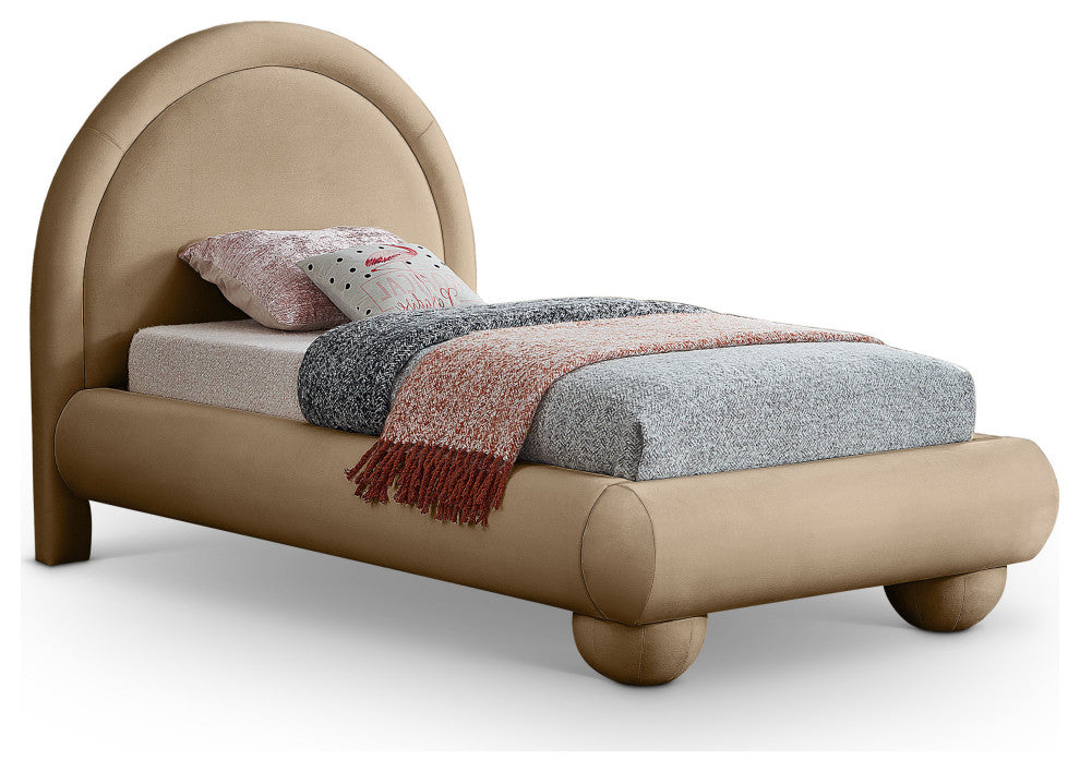 Madrid Upholstered Bed, Beige, Twin, Velvet