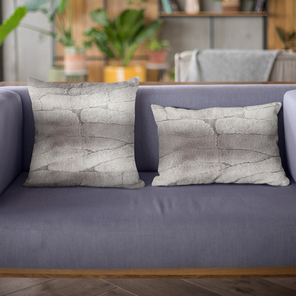 Plutus Gray Silver Furever Faux Fur Luxury Throw Pillow, 26" x 26"