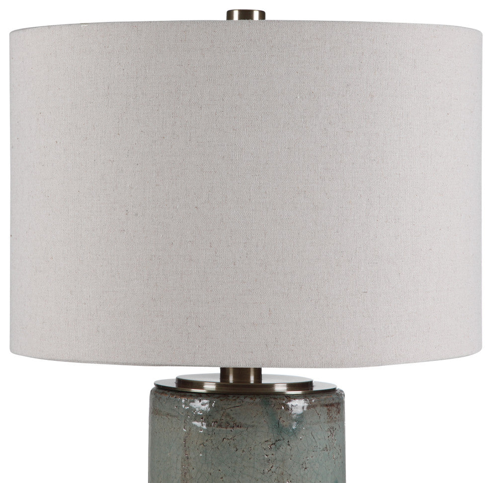 Rustic Elegant Turquoise Aqua Ceramic Table Lamp Crackled Bronze Beige Cylinder