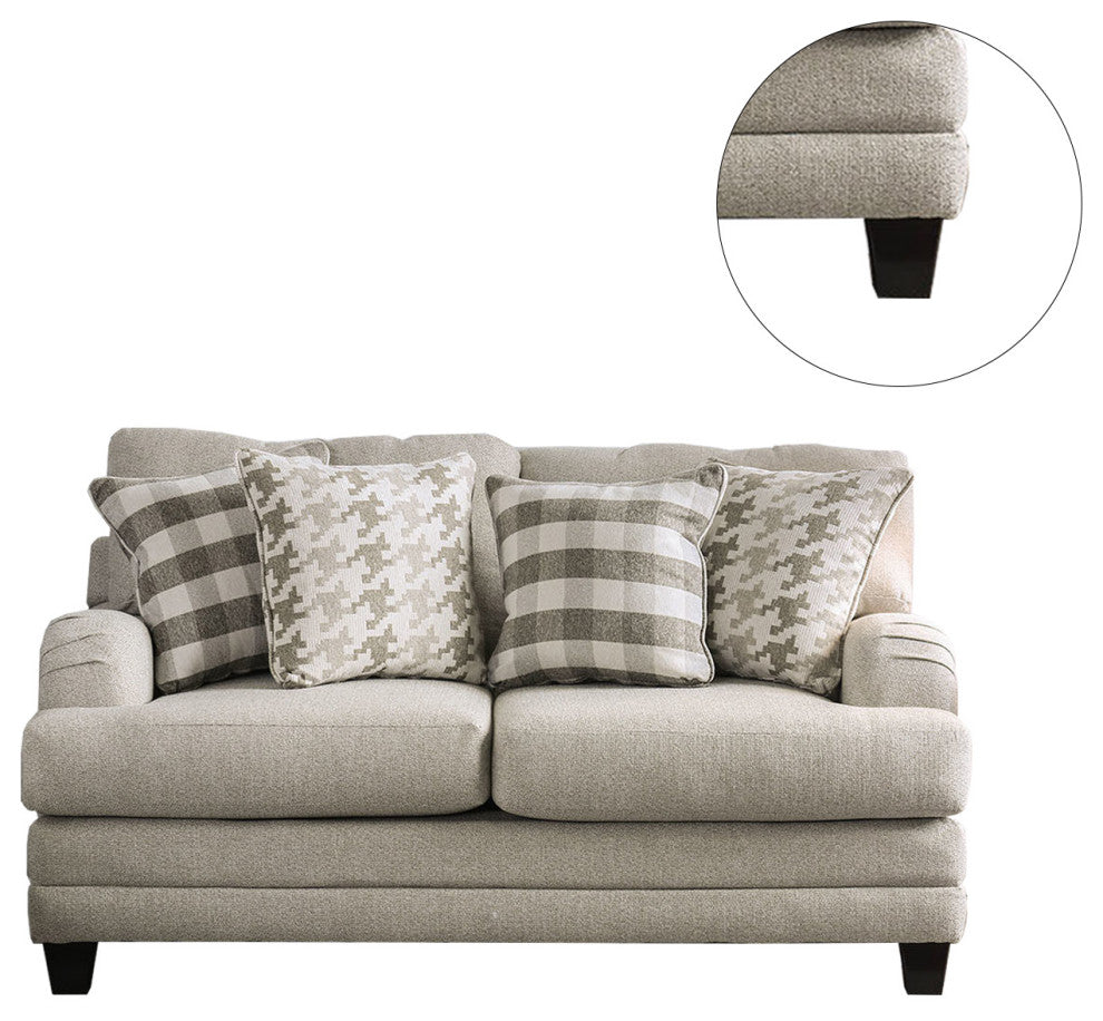 Linen-Like Fabric Loveseat with S-shaped armrest Design, Light Gray
