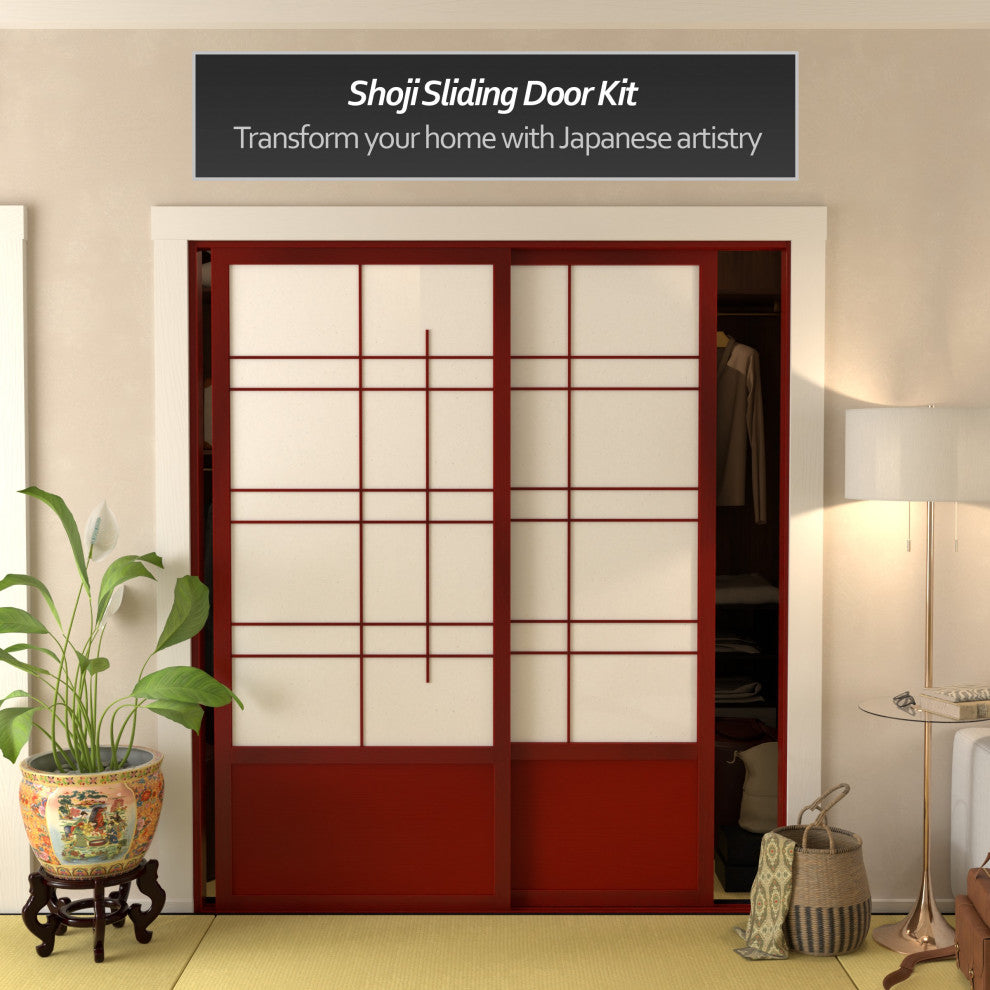 7' Tall Eudes Shoji Sliding Door Kit, Double, Sided, Rosewood