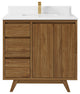 Madison Teak 36 Center Sink Bath Vanity in Dark Natural 1.5" White Quartz