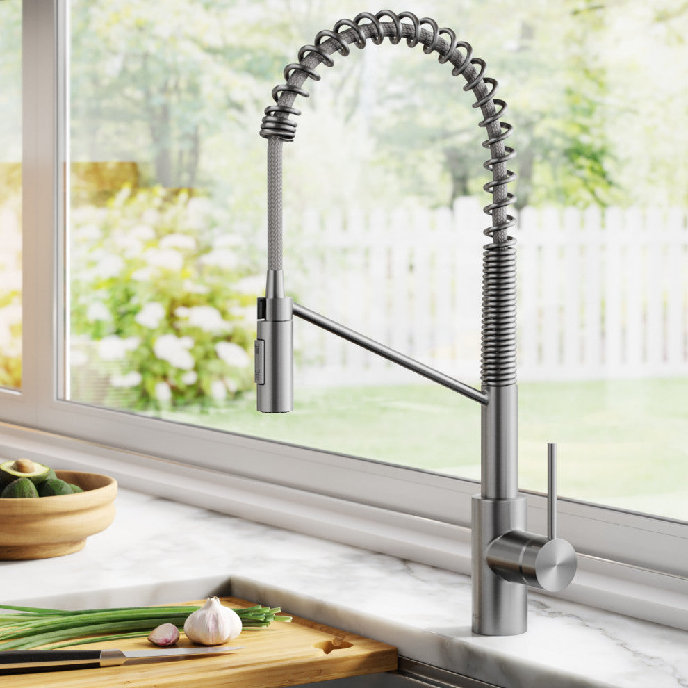 Oletto Commercial Pull-Down 1-Hole Kitchen Faucet, SFS Steel