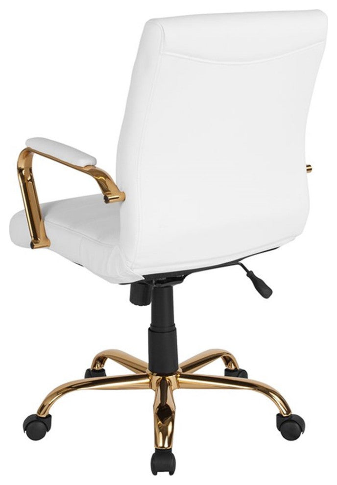 Flash Furniture Mid Back Leather Office Swivel Chair in White and Gold