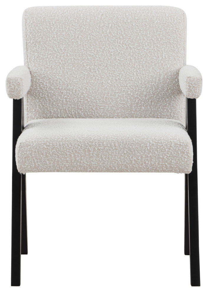 Woodloch Boucle Fabric Upholstered Accent Chair, Cream, Black Finish