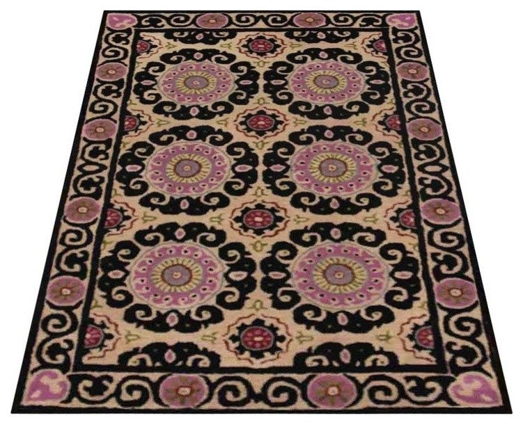 HAND TUFTED WOOL ECO-FRIENDLY AREA RUGS-Beige Multicolor, Oriental Design