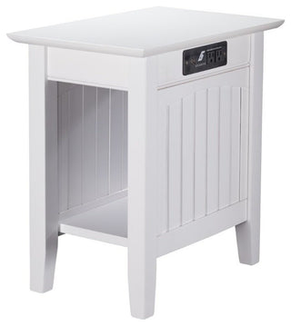 AFI Nantucket Solid Wood Chair Side Table with Built in Device Charger in White