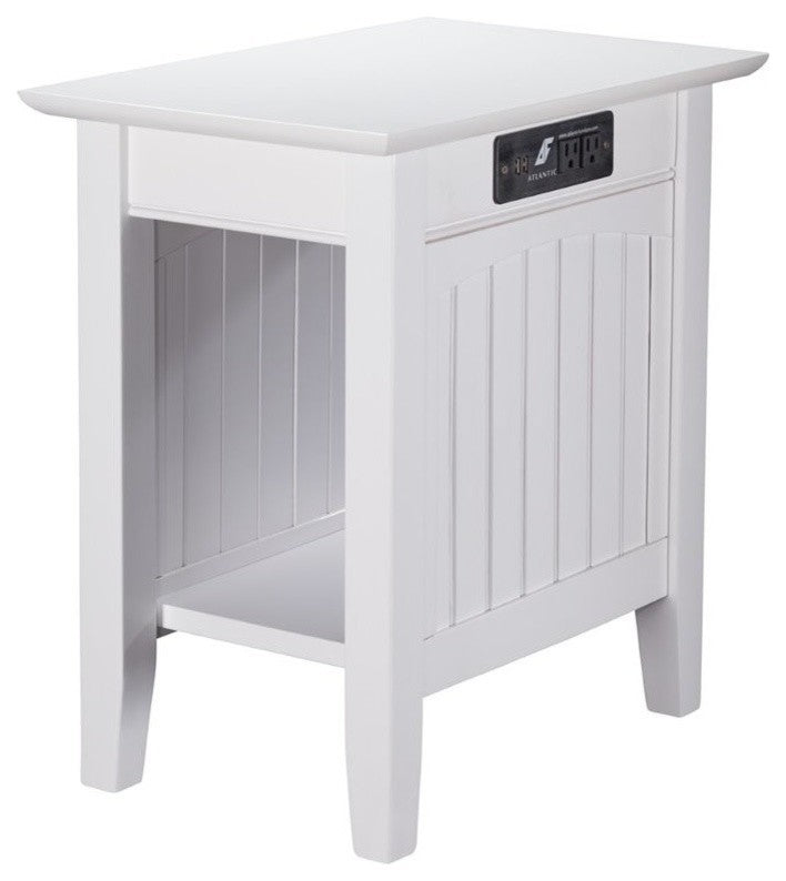 AFI Nantucket Solid Wood Chair Side Table with Built in Device Charger in White