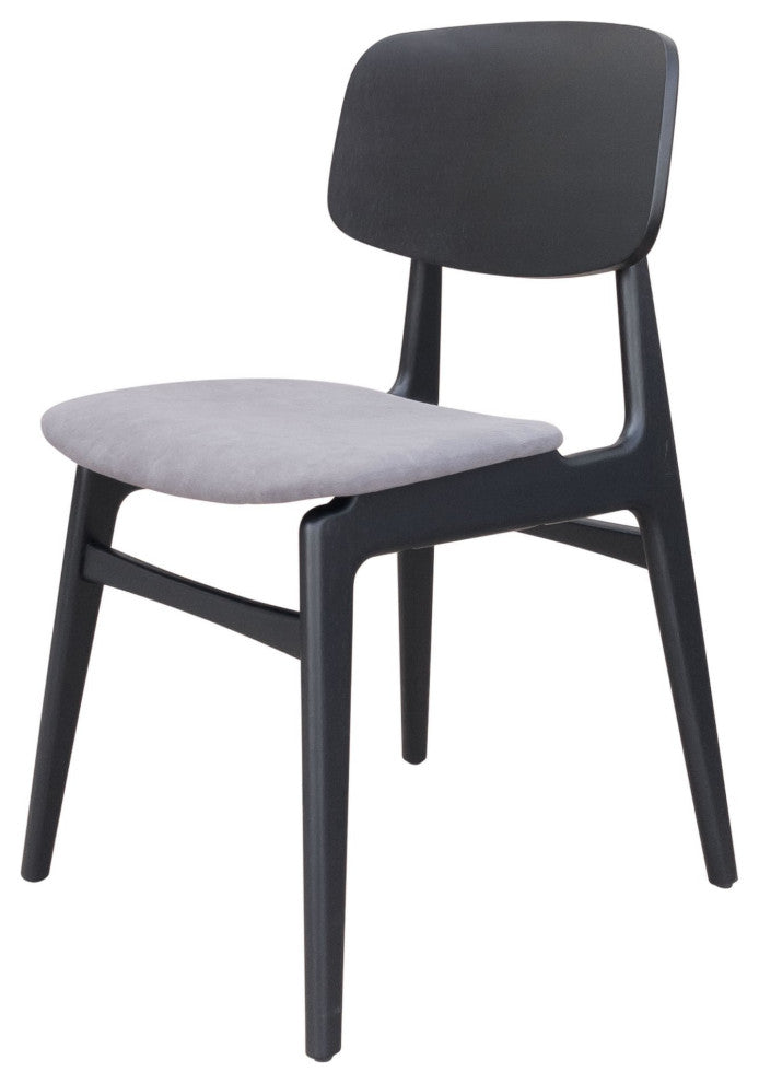 Dining Chair, Set of 2, Fabric, Wood, Gray, Black, Bar Kitchen Cafe Bistro