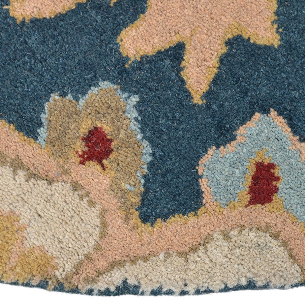 HAND TUFTED WOOL ECO-FRIENDLY AREA RUGS-Dark Blue Color, Floral Design