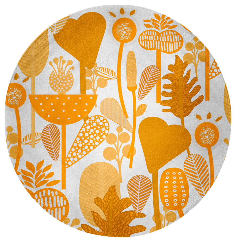Flower Forest Spring Chenille Rug, Mango, 5' Round