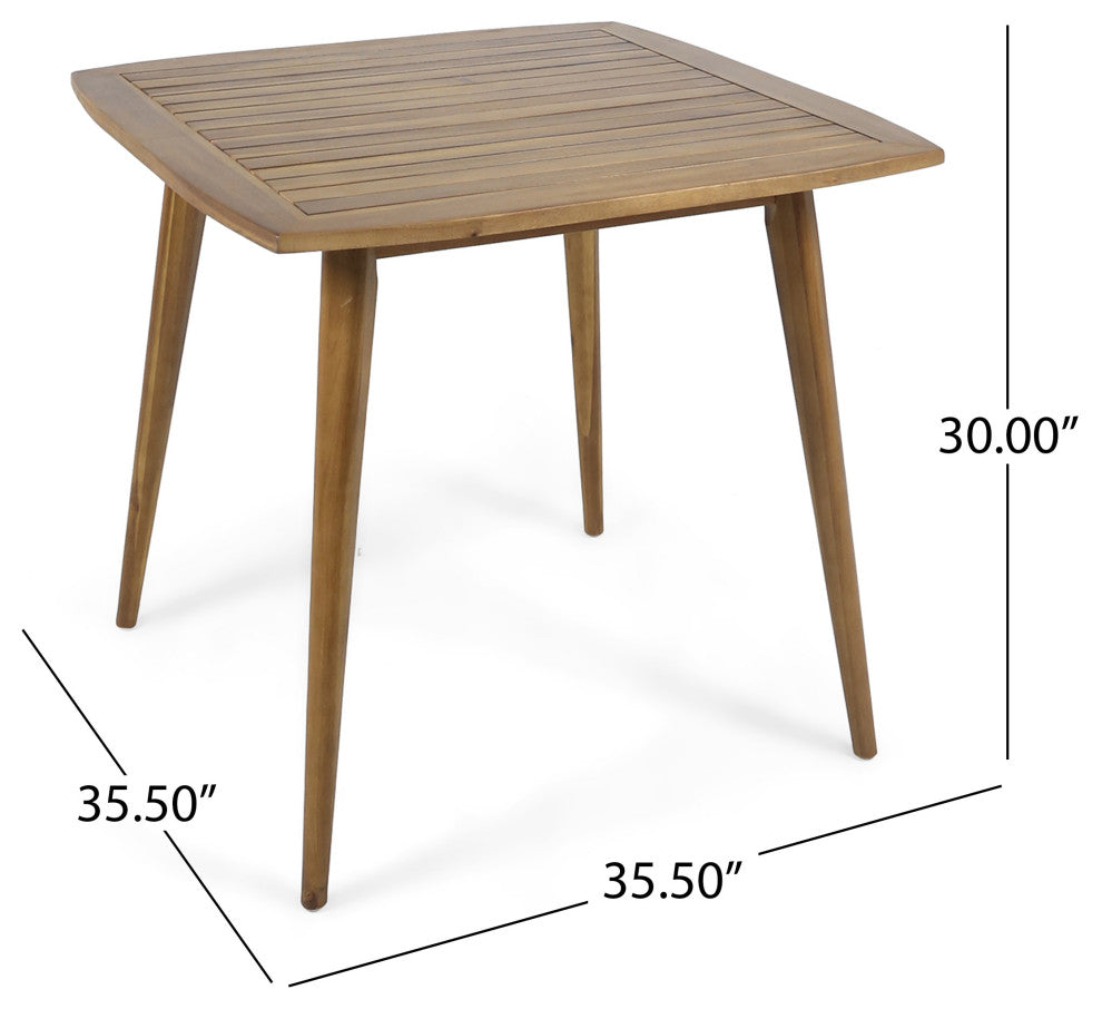 Stanford Outdoor Square Acacia Wood Dining Table With Straight Legs, Teak Finish