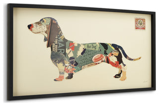 "Dachshund" Hand Made Dimensional Framed Collage Under Glass Wall Art