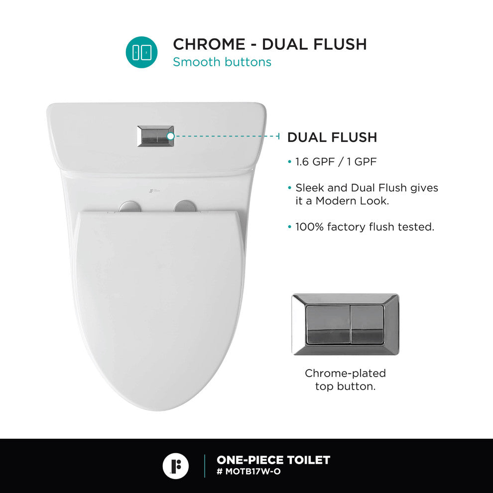 Fine Fixtures Dual-Flush Elongated One-Piece Toilet, White