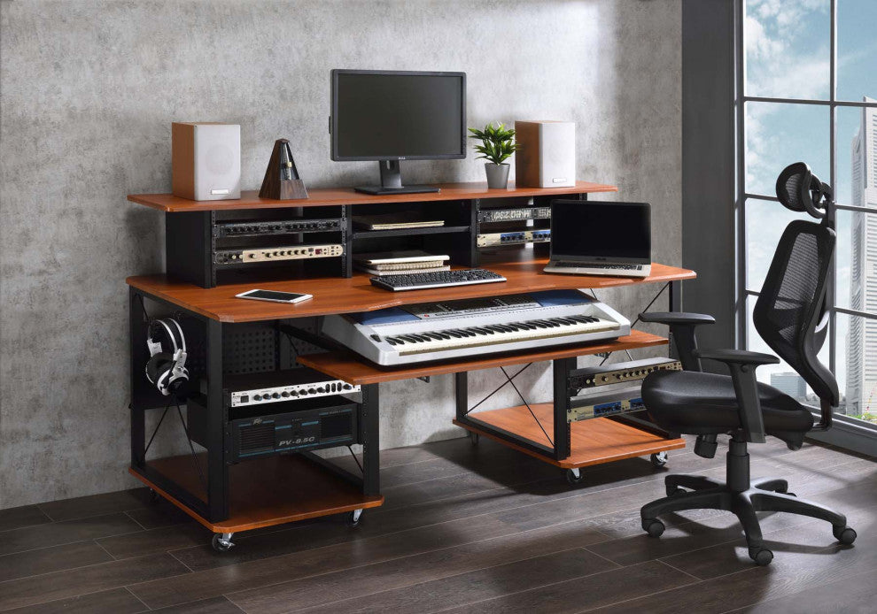 Metal and Wooden Music Desk With Wheels, Cherry