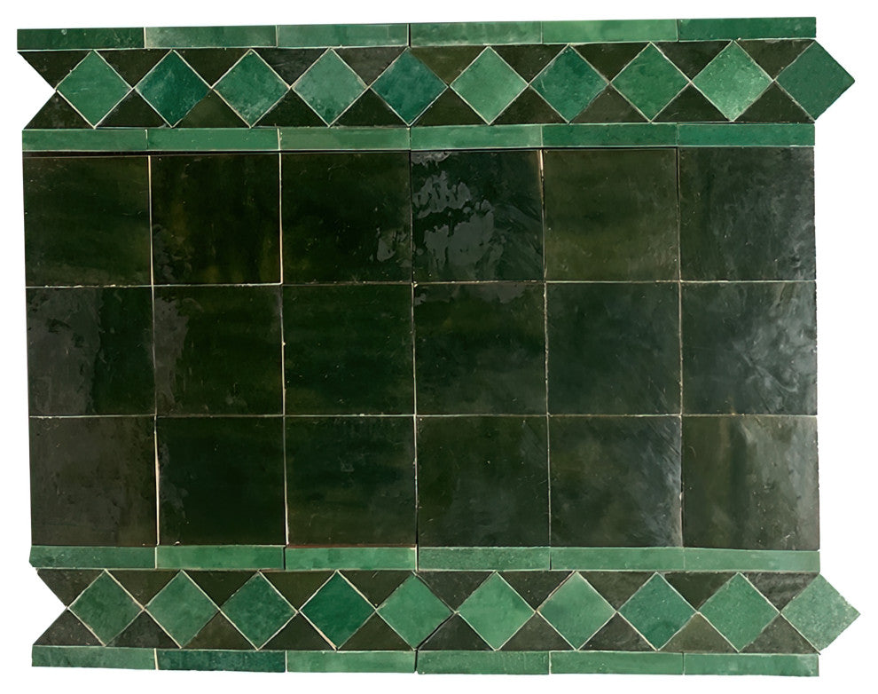 Contemporary Zellige Border, 12"x3 3/4"x1/2", Green & Hunter Green