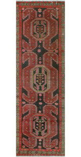 Fine Vintage Distressed Lily Burgundy/Black Runner, 3'2x10'3
