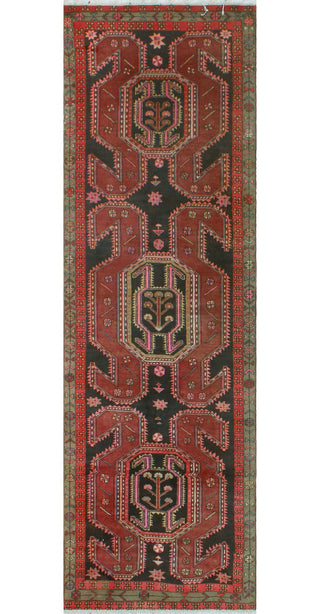 Fine Vintage Distressed Lily Burgundy/Black Runner, 3'2x10'3