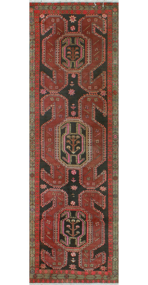 Fine Vintage Distressed Lily Burgundy/Black Runner, 3'2x10'3