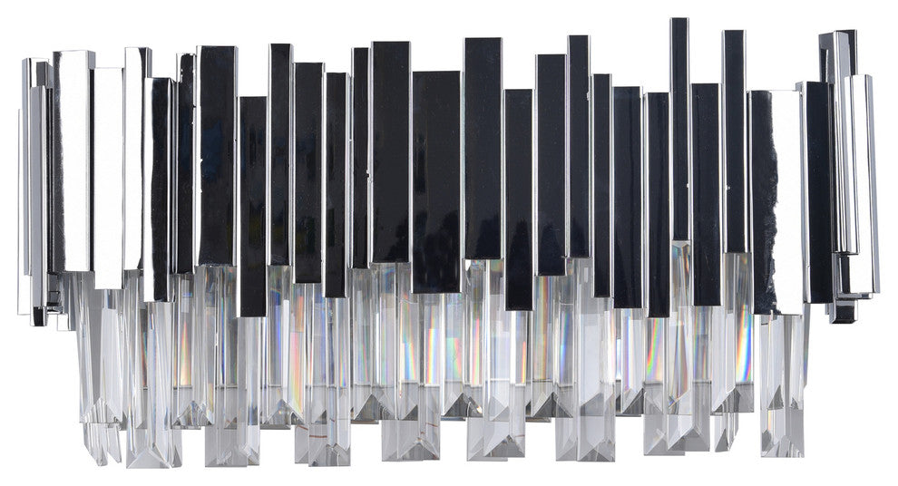 Chrome Stainless Steel Frame Wall Sconce With Clear Crystal Hanging Drops