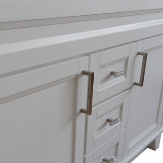48" Double Sink Vanity, White Finish With Gray Granite And Oval Sink
