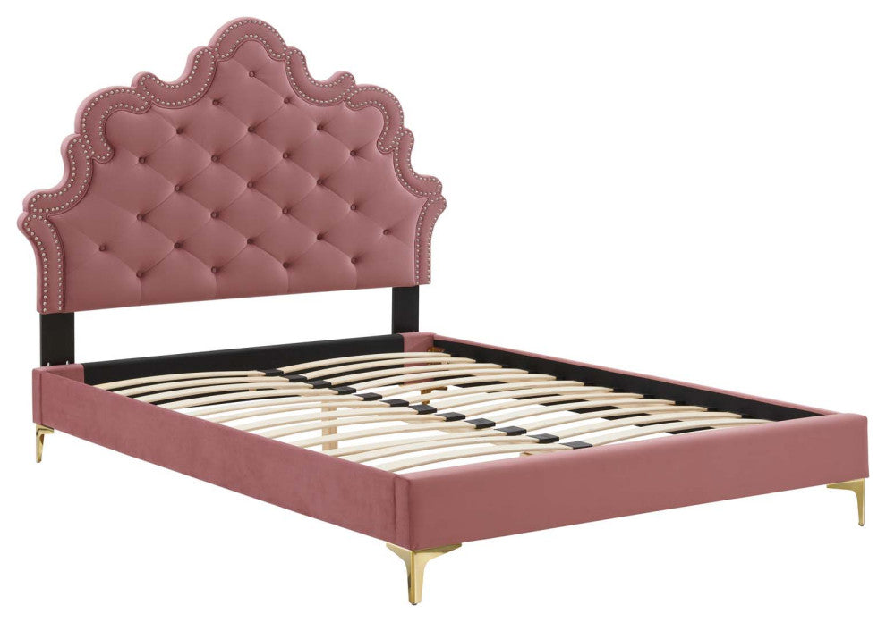 Gwyneth Tufted Performance Velvet King Platform Bed - Dusty Rose