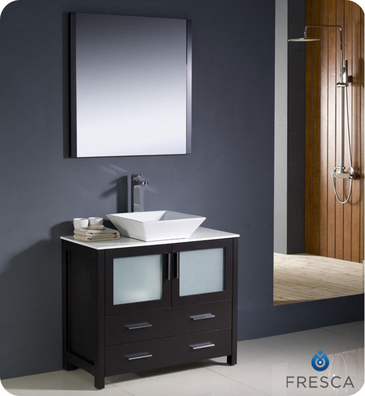 Torino 36" Espresso Modern Bathroom Vanity With Vessel Sink, FFT9152CH