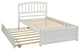 TATEUS Twin Platform Bed With Trundle, Wood Bed Frame With Headboard, White