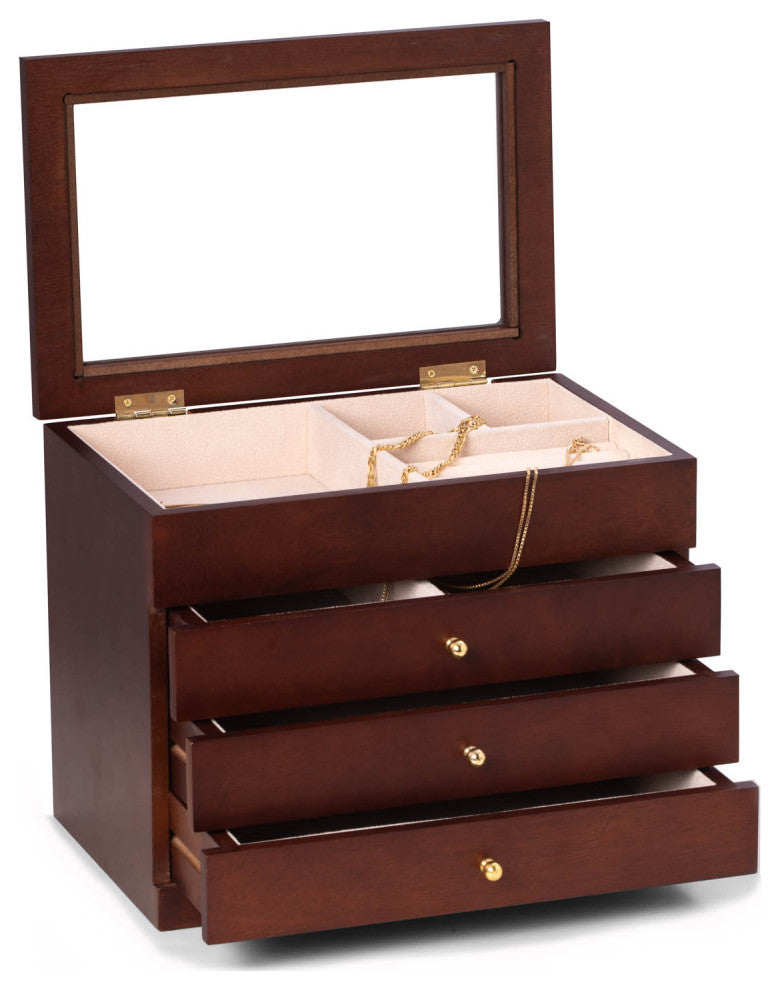 Rosewood Jewelry Box, Glass Viewing Top