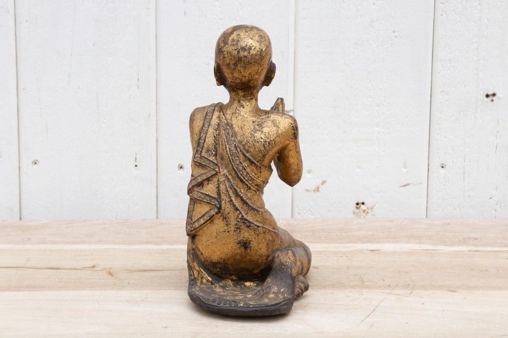 Vintage Burmese Gilded Monk Statue
