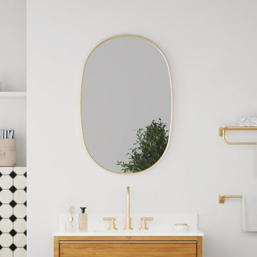 24"x36" Wall-mounted Oval Bathroom Vanity Mirror with Aluminum Frame, Brushed Gold