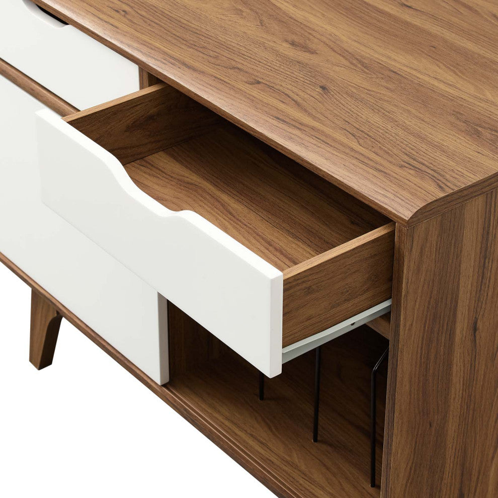 Sofa Side Table Display Stand, Wood, Brown Walnut White, Modern, Lounge