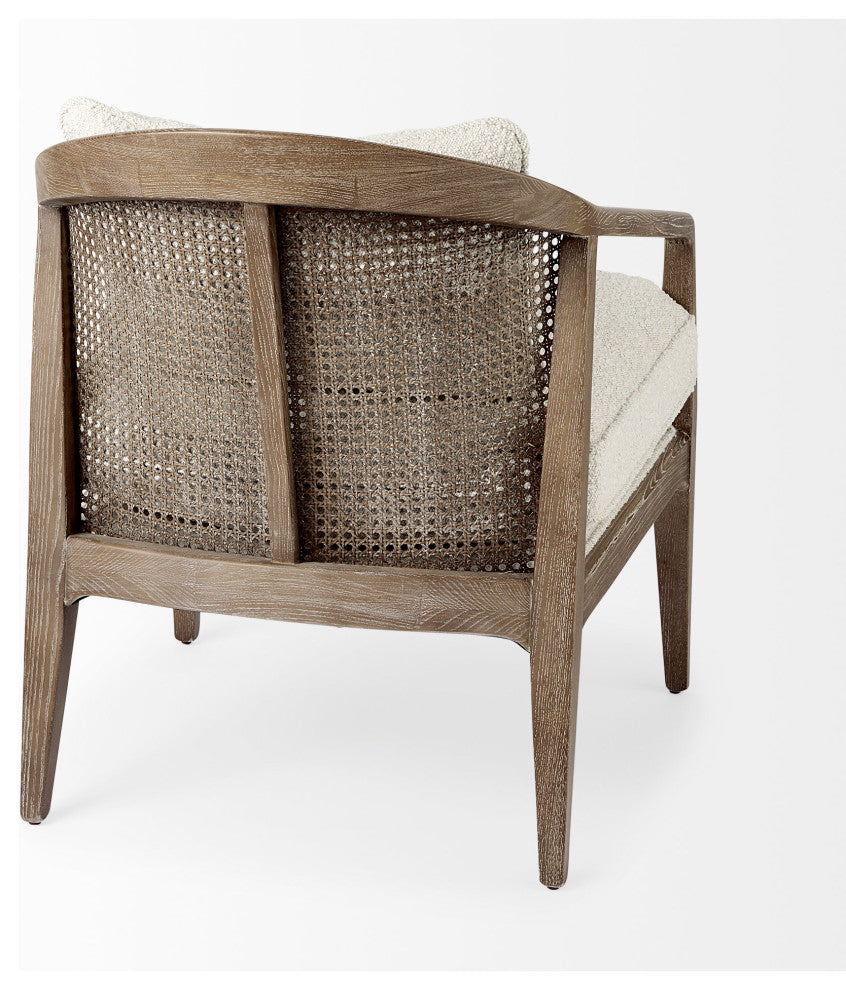 Landon Cream Fabric Seat w/ Light Brown Solid Wood & Cane Back Accent Chair