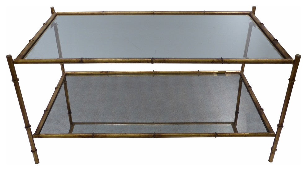 2 Tier Coffee Table, Antique Gold