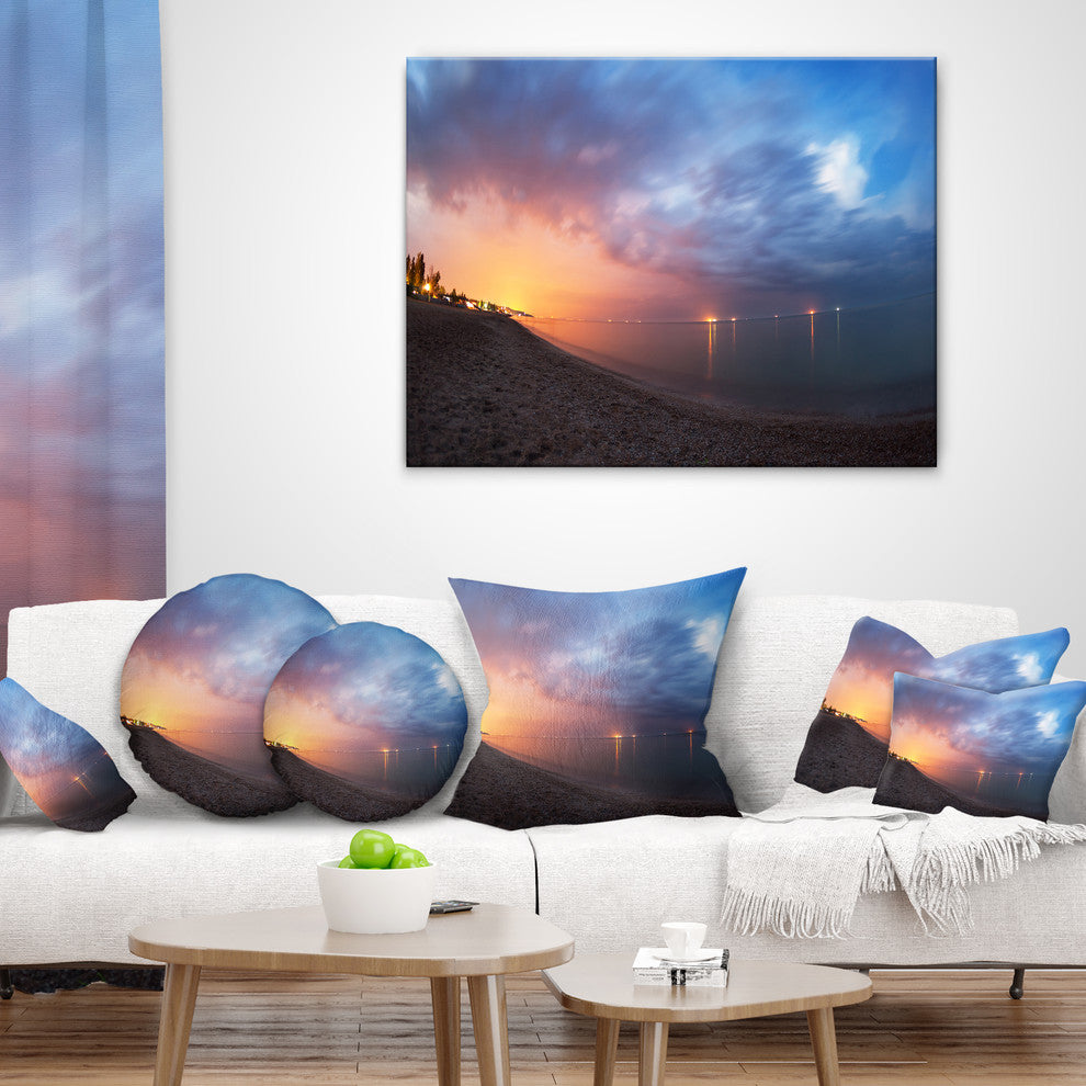 Summer Night with Blue Sky Skyline Photography Throw Pillow, 18"x18"