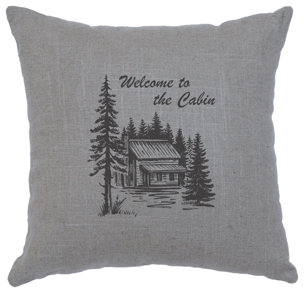 Image Pillow 16x16 Welcome Cabin Linen Gray