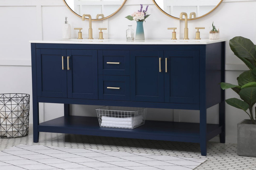 Elegant VF16060DBL 60"Double Bathroom Vanity, Blue