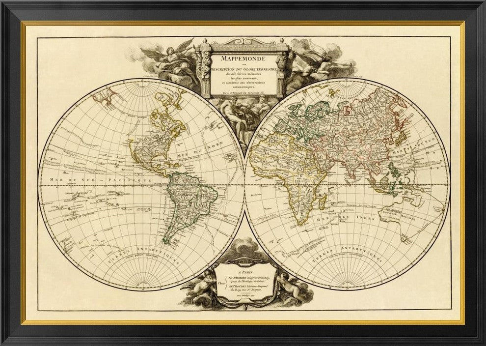 "Mappemonde, 1752" Framed Canvas Giclee by Didier Robert de Vaugondy, 40x29"