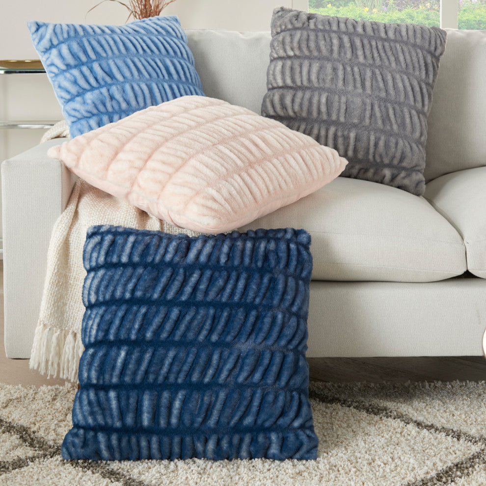 Nourison Home 20"x20" Faux Fur Ruched Rabbit Ocean Throw Pillows