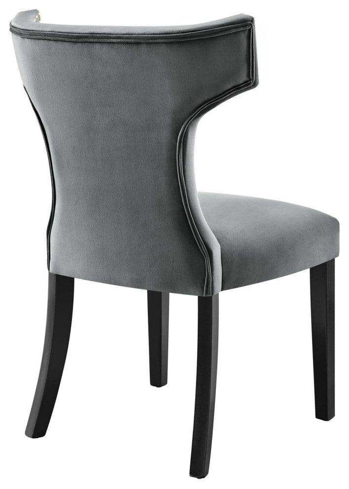 Curve Performance Velvet Dining Chairs, Set of 2, Gray