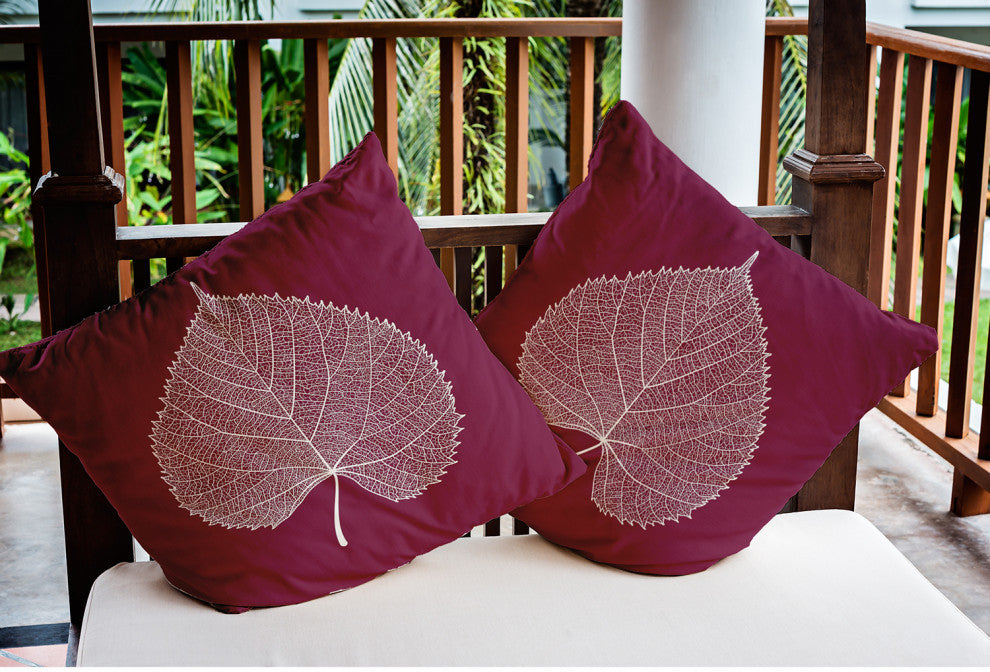 Leaf Study Indoor/Outdoor Throw Pillow, Plum, 18"x18"