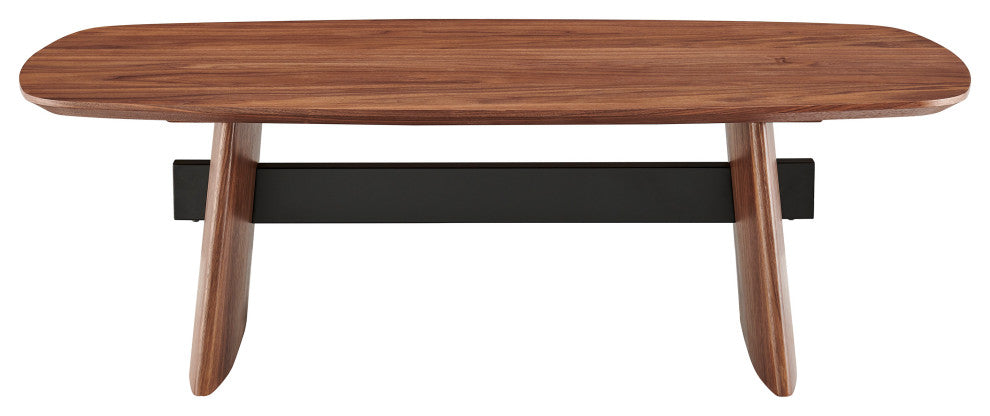 Folke Coffee Table Top and Base, Walnut With Matte Black Cross Bar