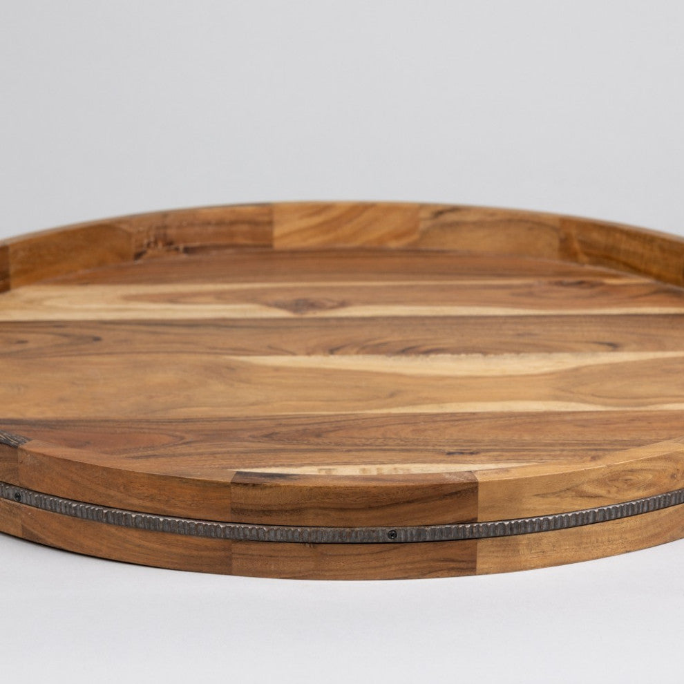 Minimalist Oval Wooden Tray With Iron Detail