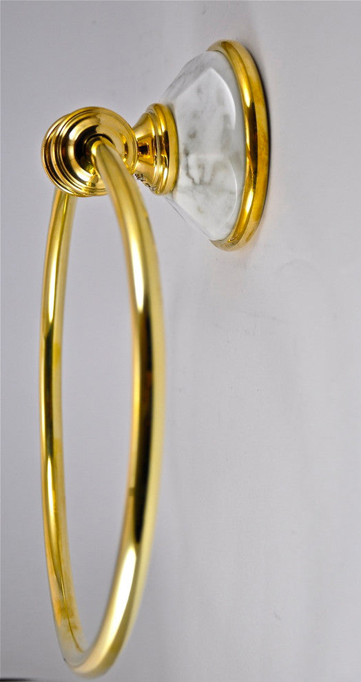 Towel Ring With Arabescato Marbel Accents, Polished Chrome