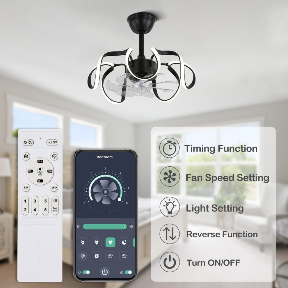 20 In Low Profile Ceiling Fan Dimmable Flush Mount Ceiling Lighting with Remote, Black