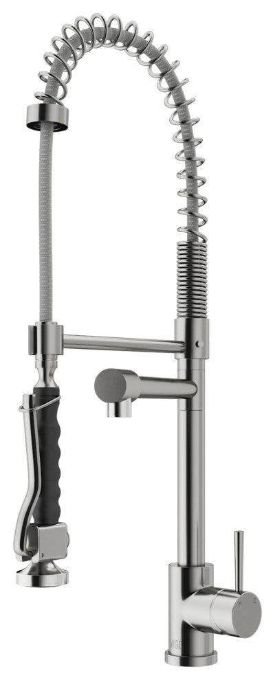 VIGO Zurich 27" H Single Handle Pull-Down Sprayer Kitchen Faucet, Stainless Steel, Without Extras