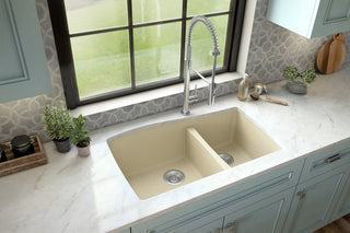 Karran Undermount Quartz 33" 60/40 Double Bowl Kitchen Sink Kit, Bisque