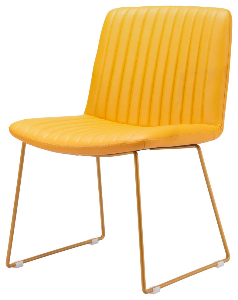 Dining Chair, Set of 2, Faux Vinyl Leather, Steel, Yellow, Kitchen Cafe Bistro